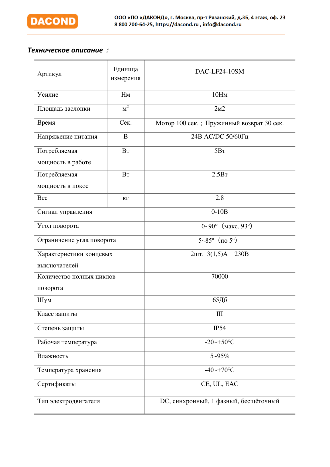 Привод воздушной заслонки DAC-LF24-03SM