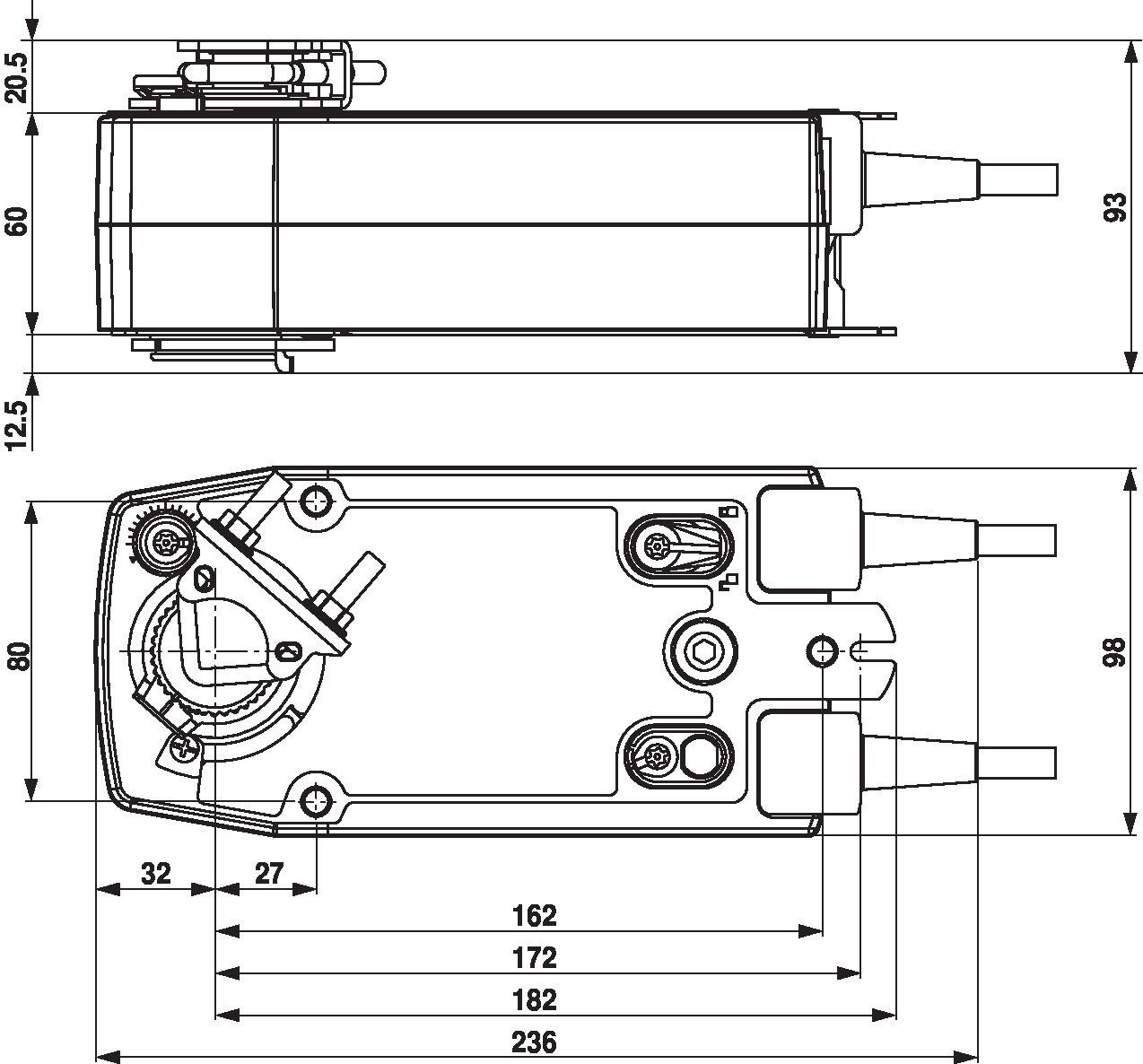 Габаритный чертёж Belimo NF24A-SZ-S2